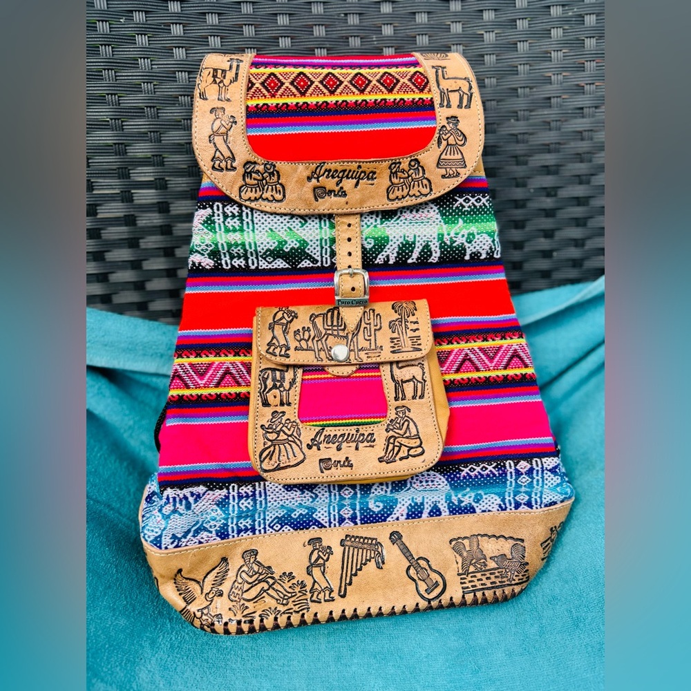 Peruvian Handmade Leather Backpack with Sewn stitching